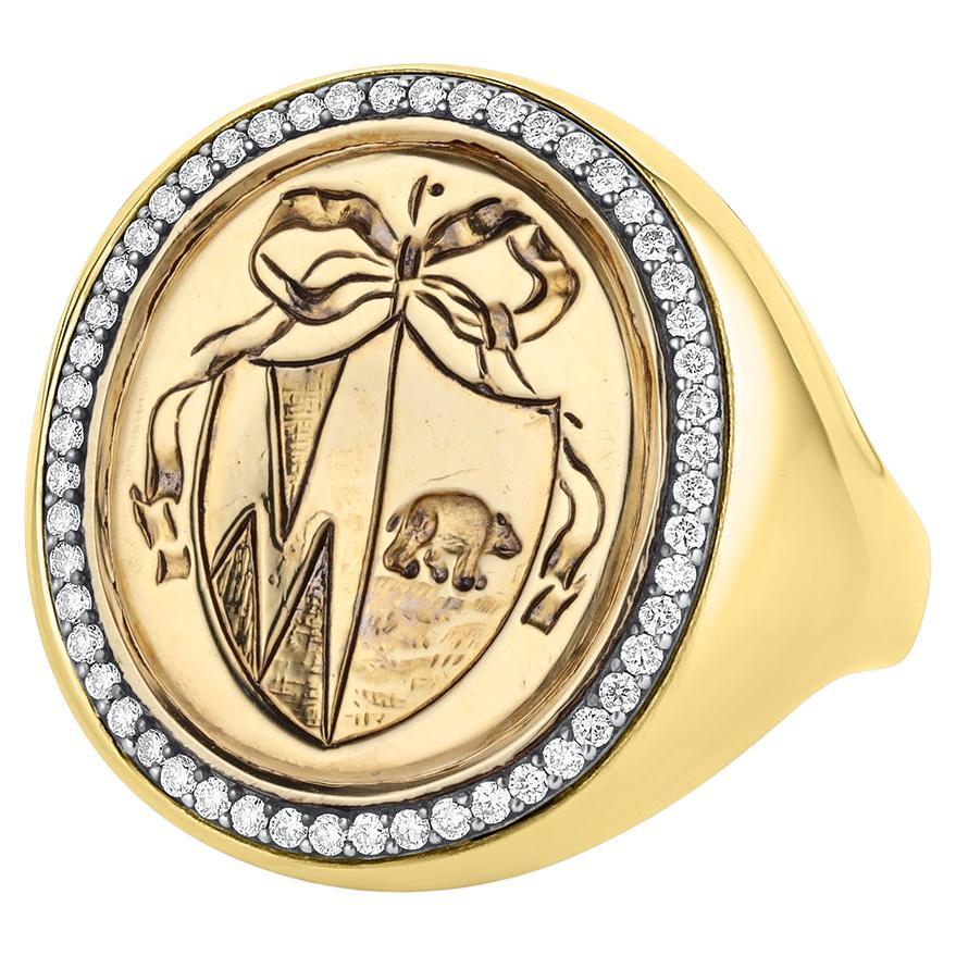 Anello con orsetto in oro giallo 18 carati e diamanti