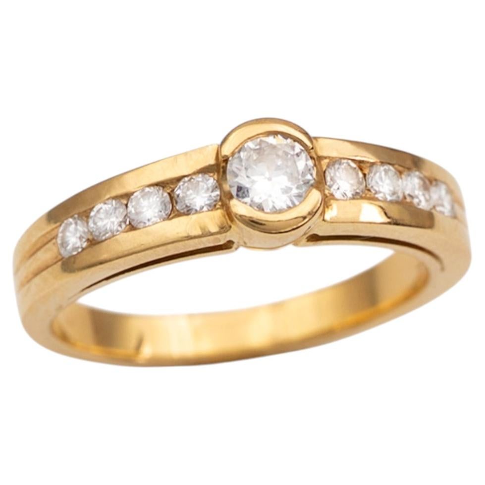 18K Yellow Gold and Diamonds Ring with Center Stone
