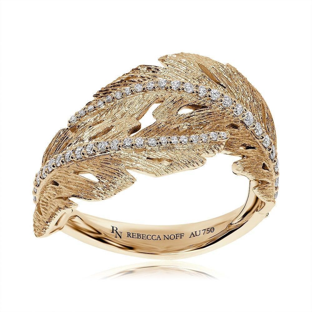 For Sale:  18K Yellow Gold and Diamonds Textured Leaf Ring 2