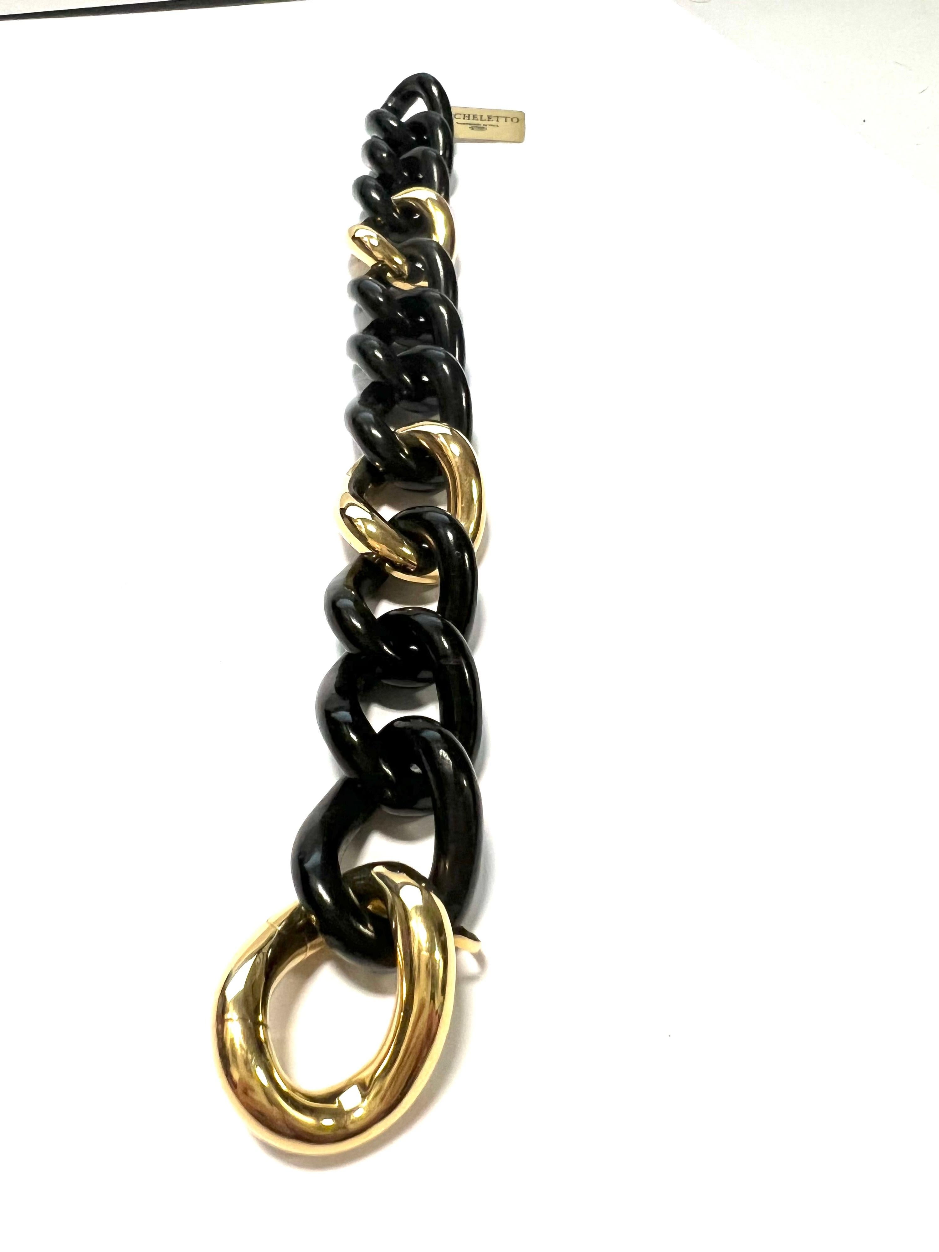 18K Yellow Gold and Ebony Groumette Bracelet In New Condition In Milano, Lombardia