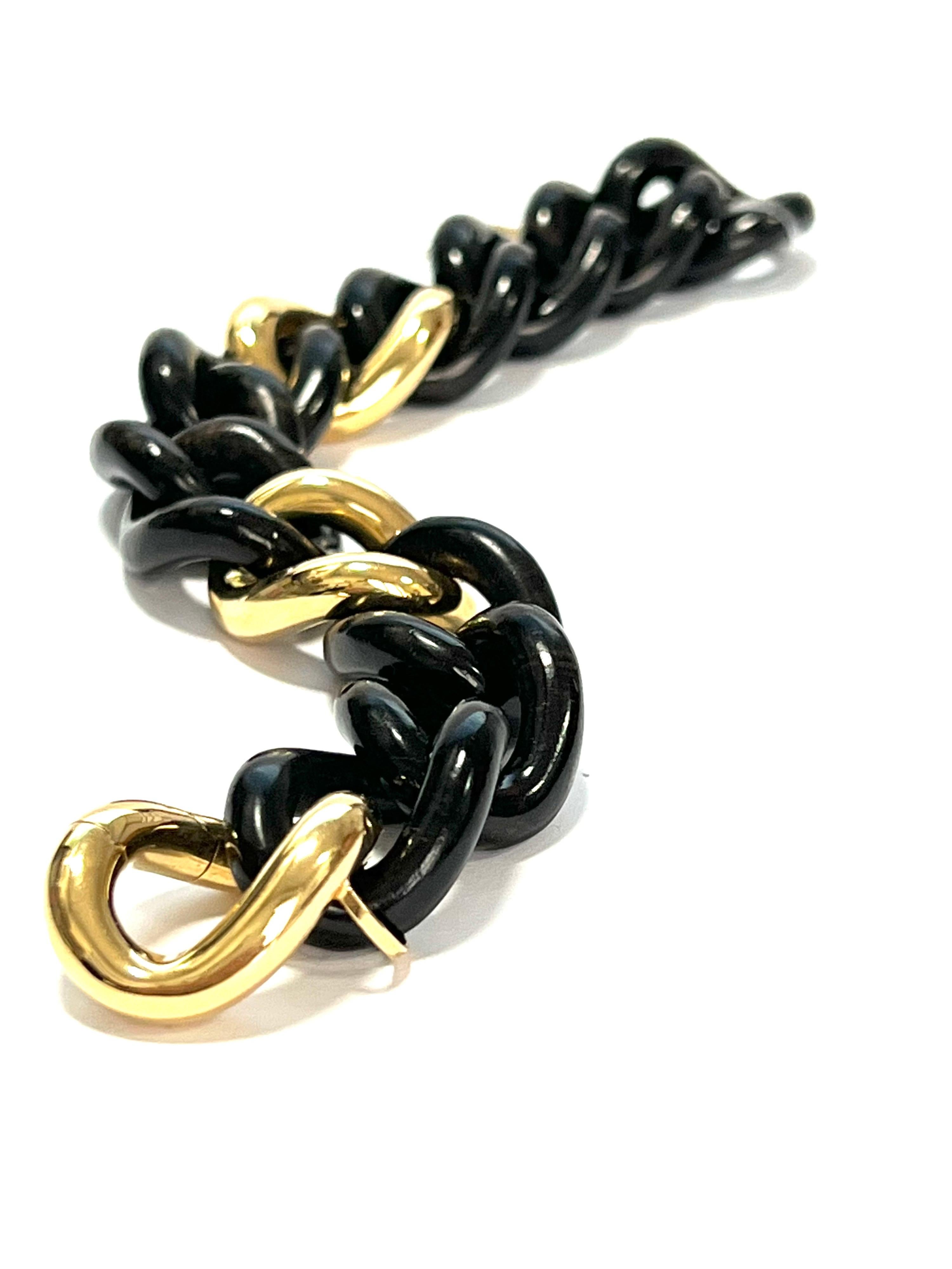 18K Yellow Gold and Ebony Groumette Bracelet 4