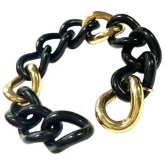 18K Yellow Gold and Ebony Groumette Bracelet