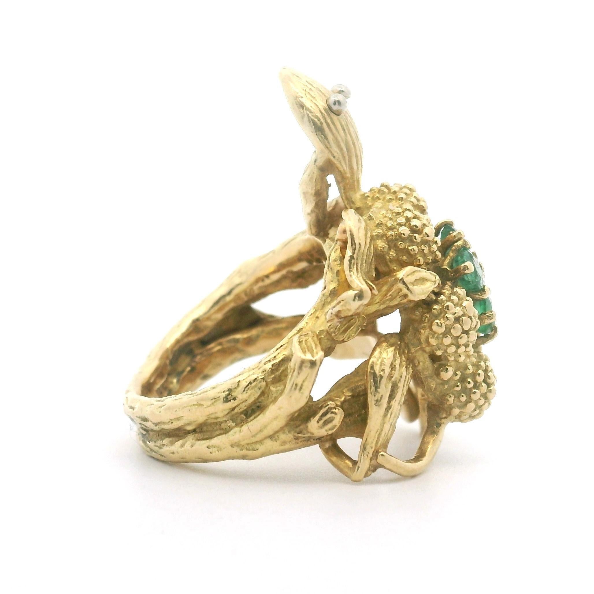 Women's 18k Yellow Gold and Emerald 12.8g Solid Heavy Vintage Turtle Ring Size 3.5