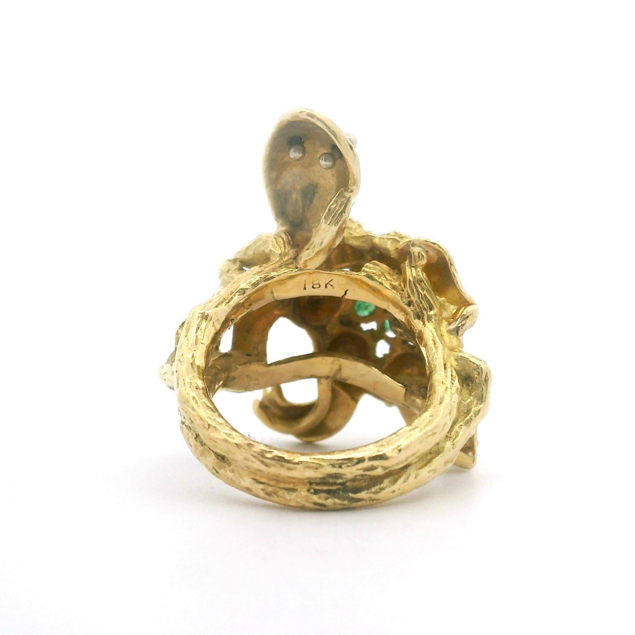 18k Yellow Gold and Emerald 12.8g Solid Heavy Vintage Turtle Ring Size 3.5 1