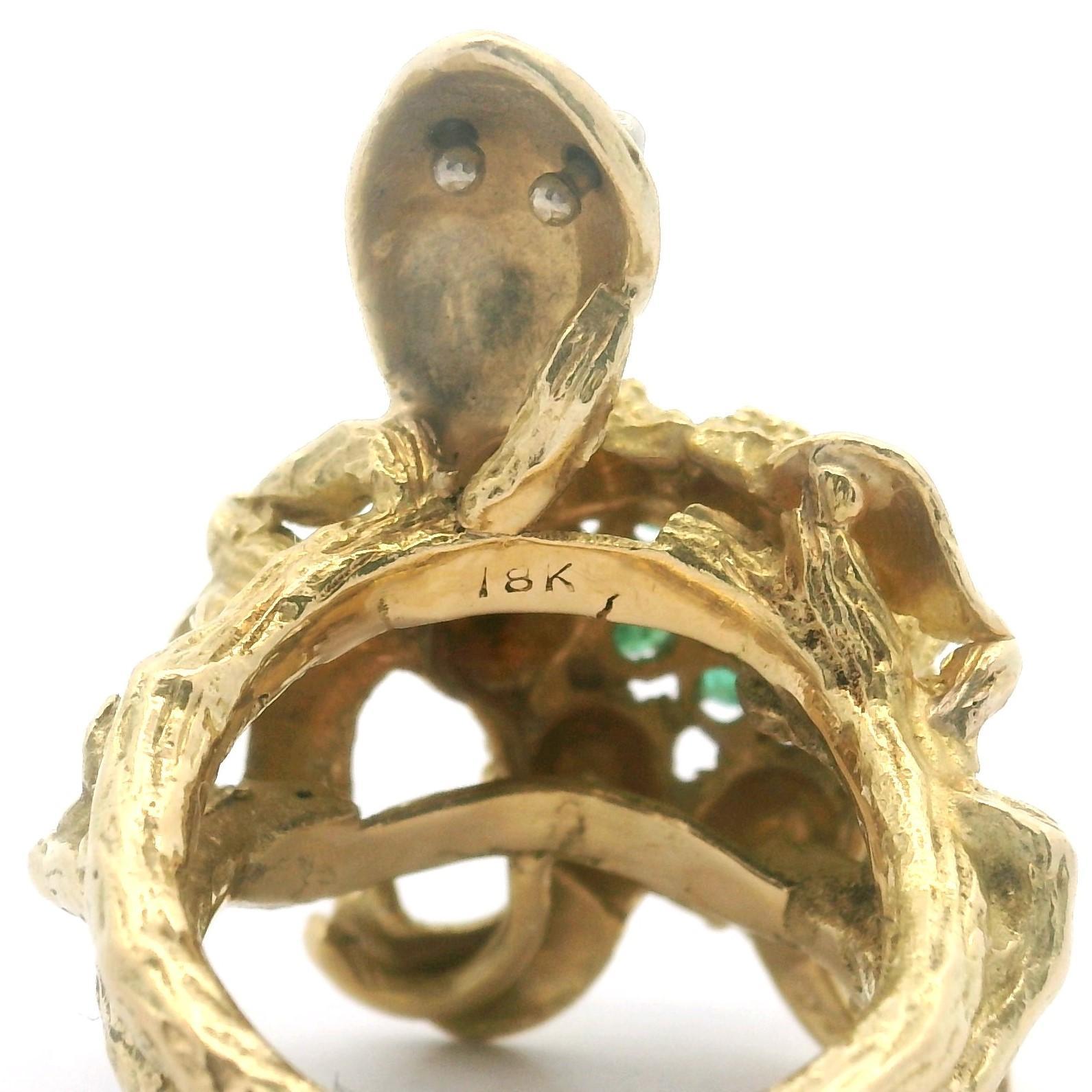 18k Yellow Gold and Emerald 12.8g Solid Heavy Vintage Turtle Ring Size 3.5 3