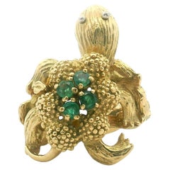 18k Yellow Gold and Emerald 12.8g Solid Heavy Vintage Turtle Ring Size 3.5
