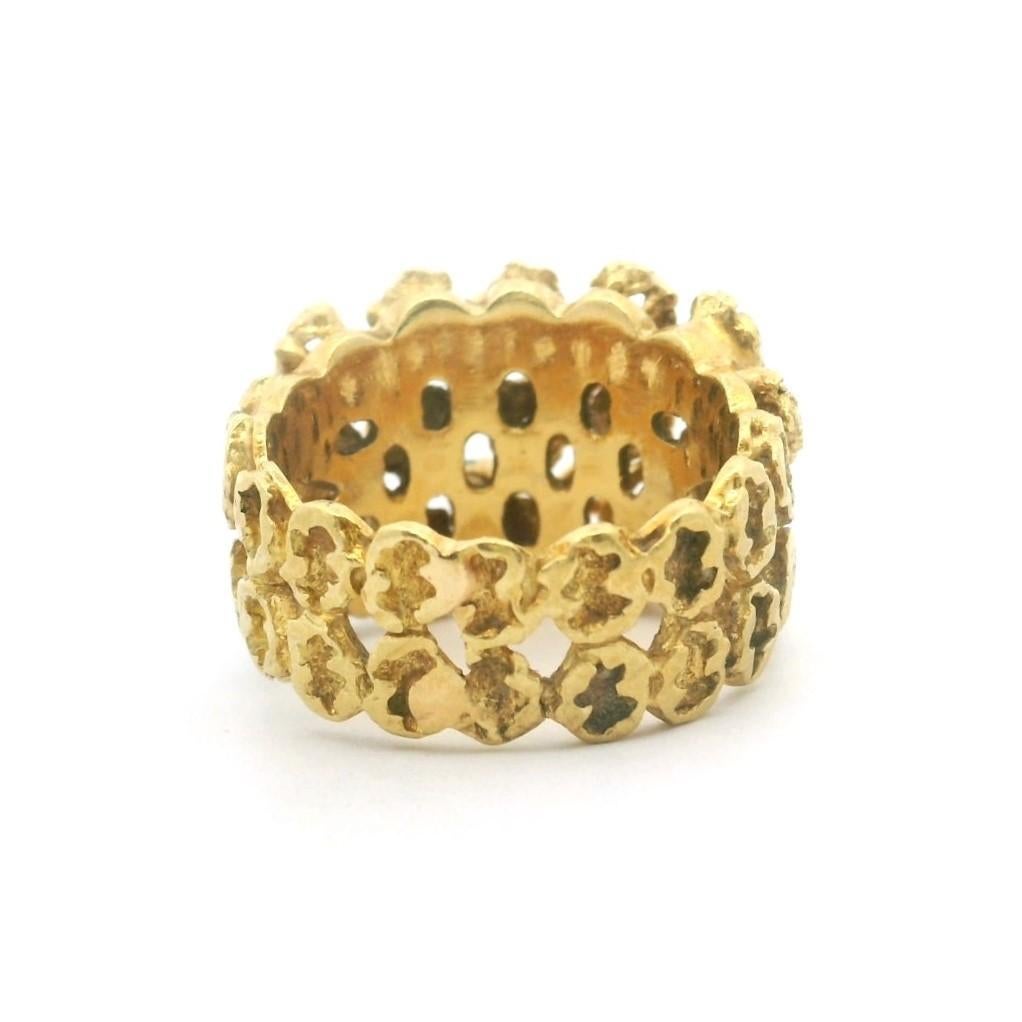 Women's 18k Yellow Gold and Emerald 9.7g Vintage Nugget Band Ring Size 4