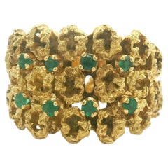 18k Yellow Gold and Emerald 9.7g Vintage Nugget Band Ring Size 4
