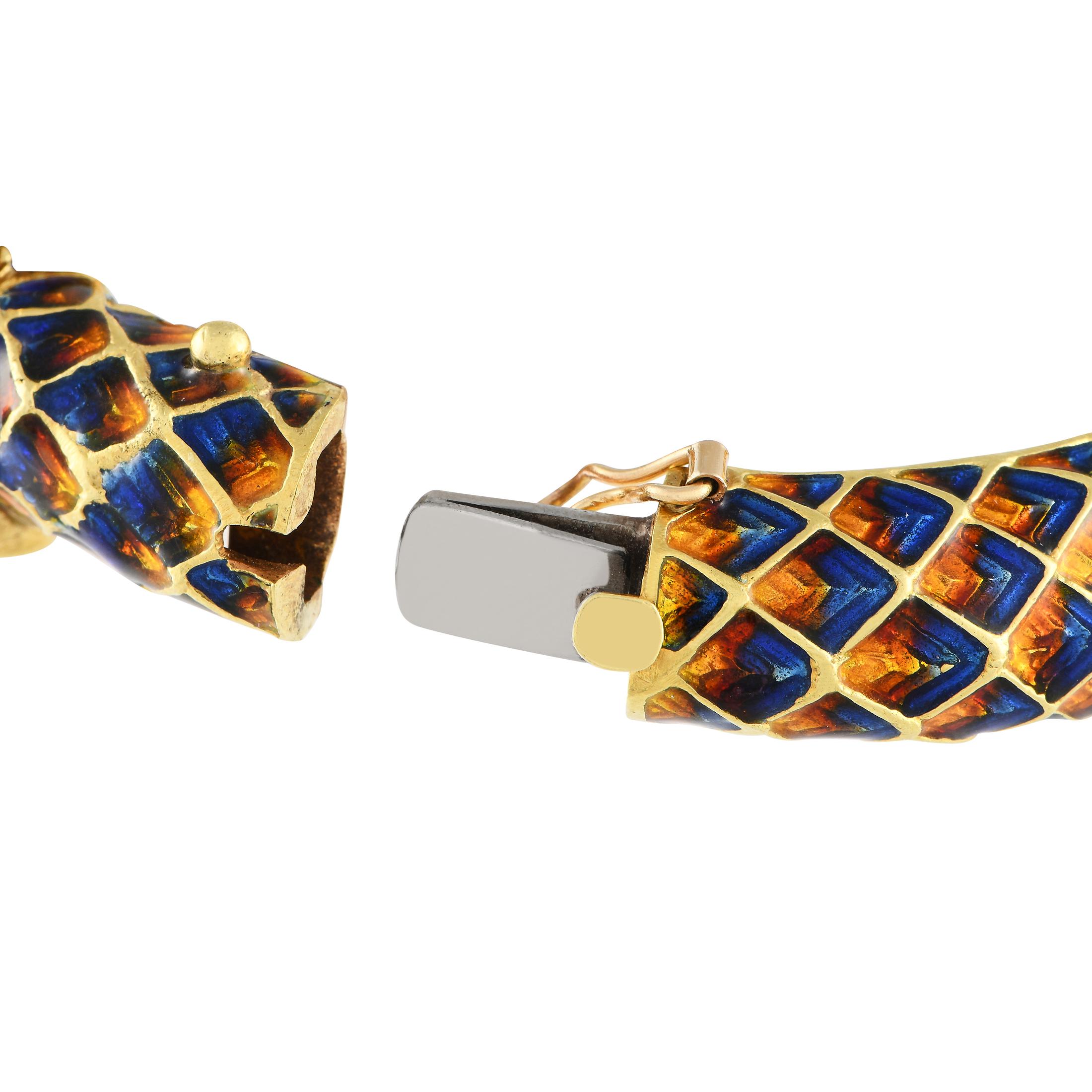 Women's 18K Yellow Gold and Enamel Dragon Bracelet For Sale