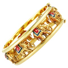 18 Karat Yellow Gold and Enamel Elephant Bracelet