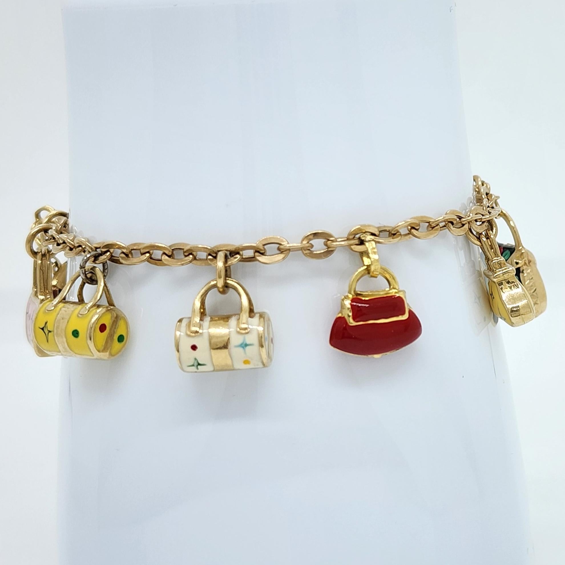 18 Karat Gelbgold und Emaille Handtasche Charm-Armband 1