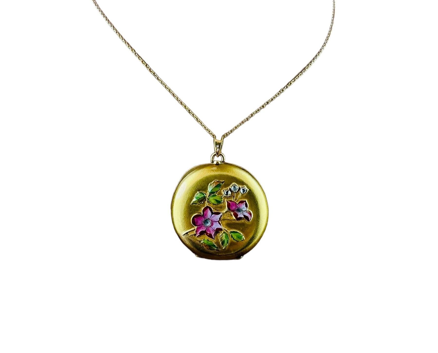 18K Yellow Gold and Enamel Round Locket with Floral Design #16549 For Sale 8