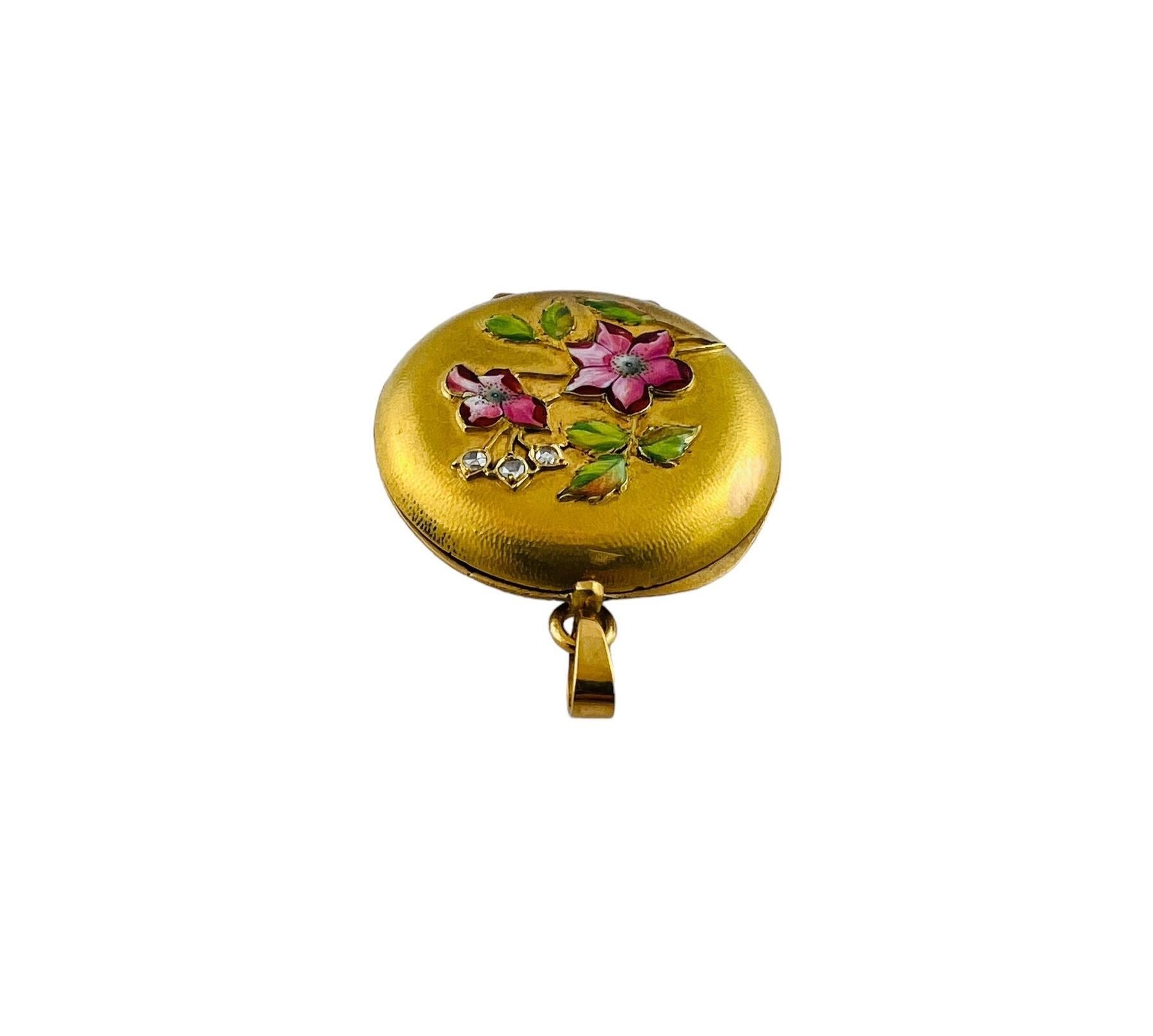 18K Yellow Gold and Enamel Round Locket with Floral Design #16549 For Sale 4