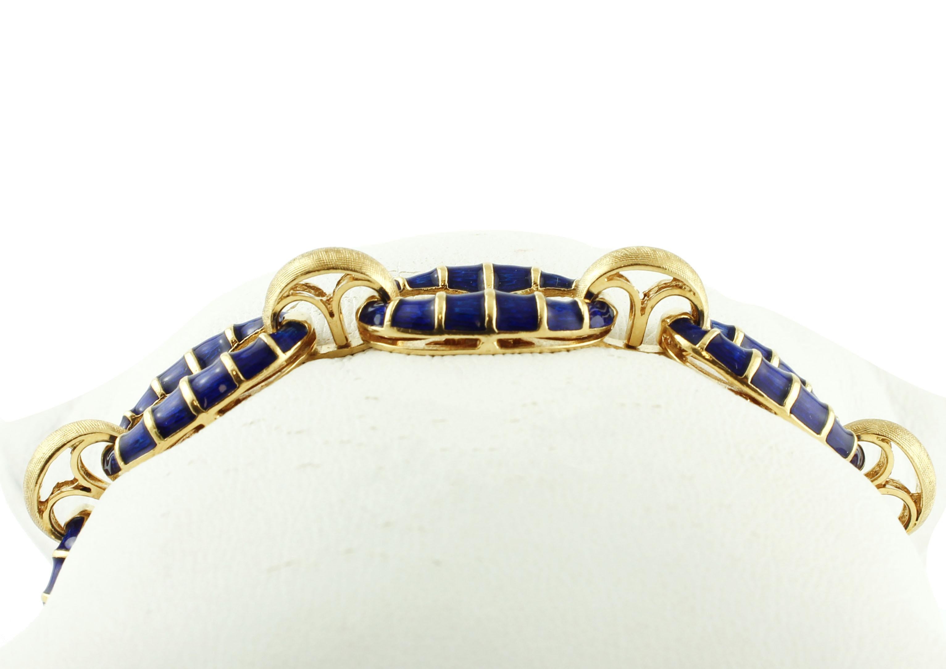 18 Karat Yellow Gold and Enamel Vintage Chain Bracelet In Good Condition For Sale In Marcianise, Marcianise (CE)