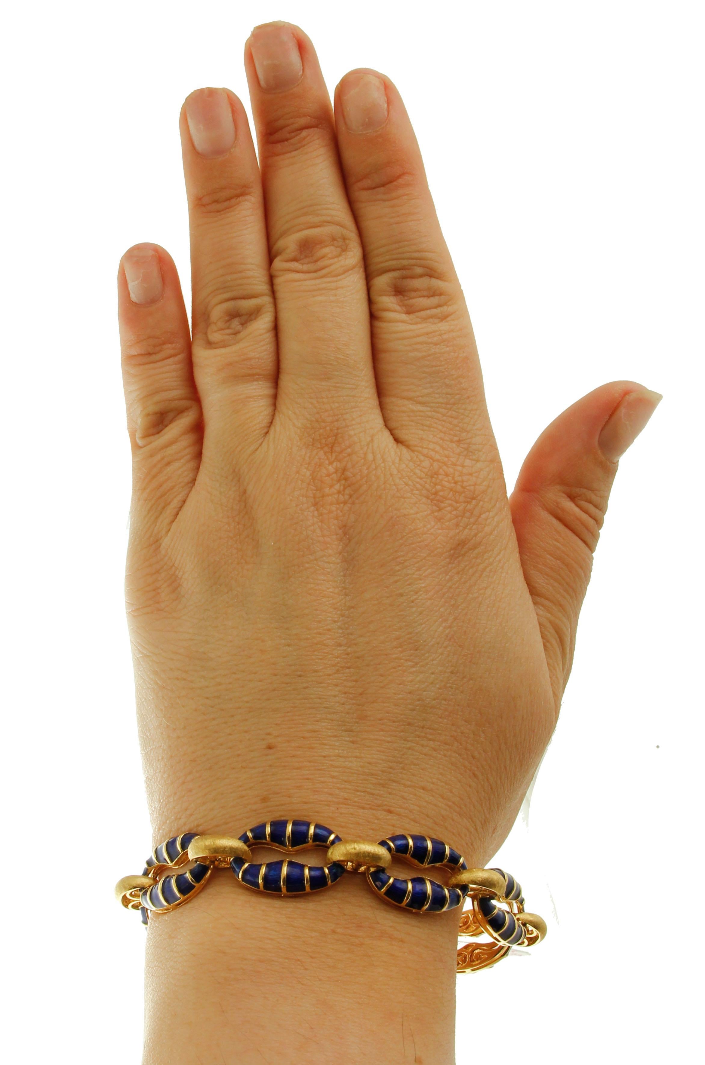 18 Karat Gelbgold und Emaille Vintage Kettenarmband im Angebot 2