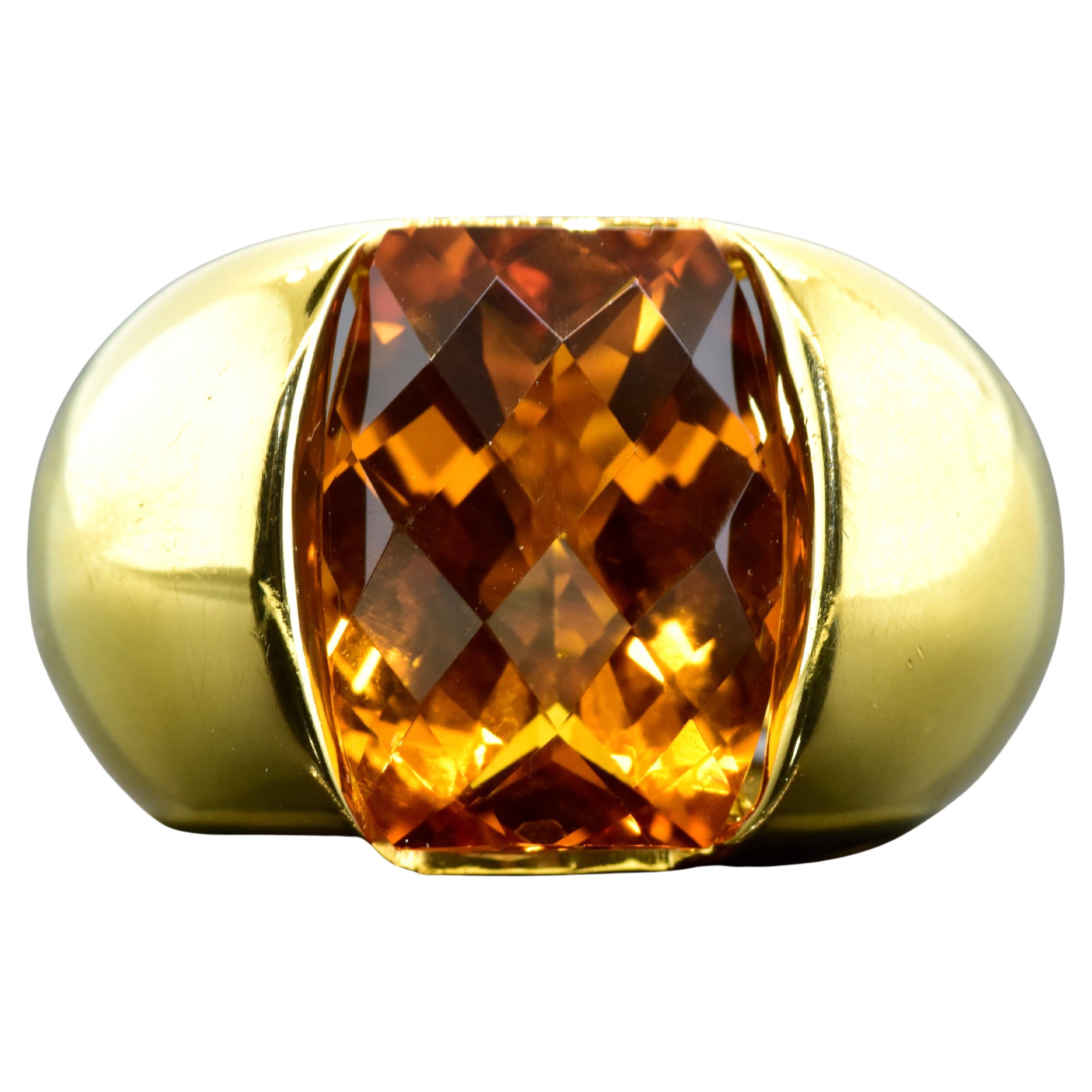 Bague grande et audacieuse en or jaune 18 carats et citrine Madeira de taille fantaisie, par Aqua