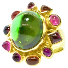 18K Yellow Gold and Fine Multi-Color Tourmaline Bold and Striking Ring