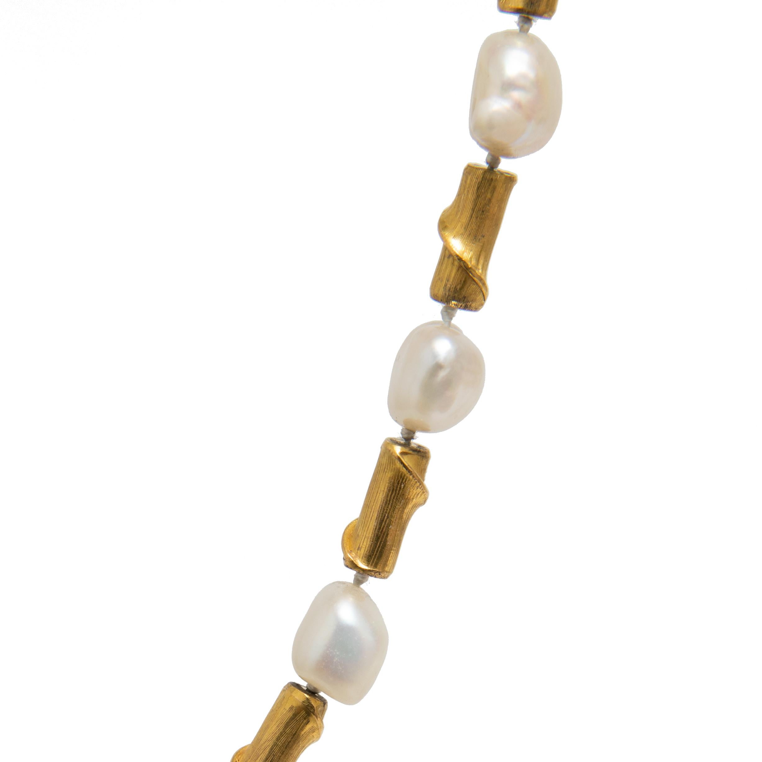 18 Karat Yellow Gold and Freshwater Pearl Necklace In Good Condition In Kingston, NY