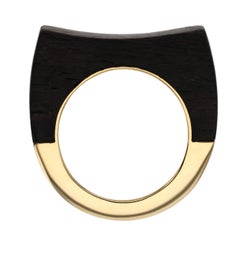 Konkaver Ring aus 18 Karat Gelbgold und handgeschnitztem Ebenholz von Fern Freeman