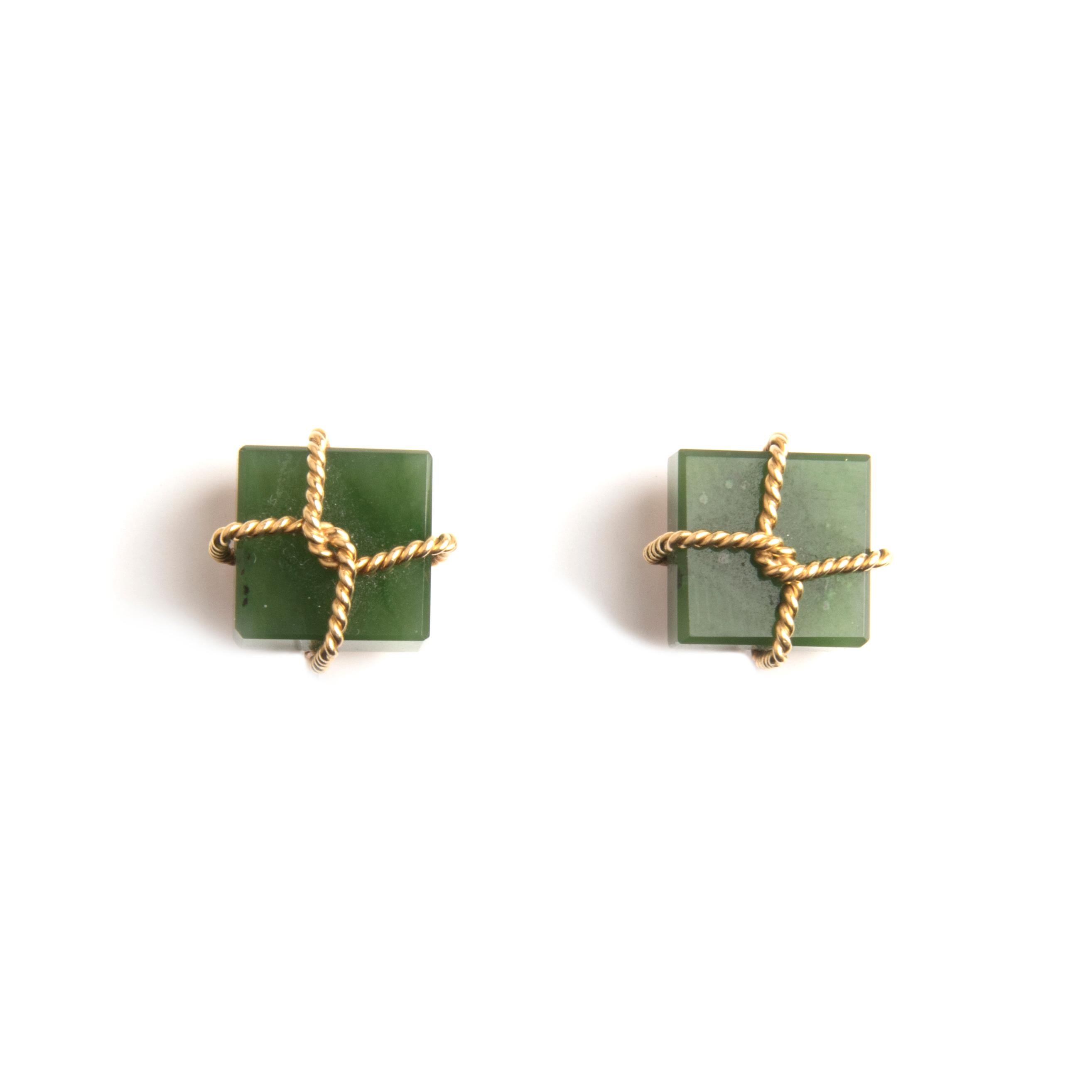 18 Karat Yellow Gold and Jade Package Cufflinks by Alan Gard For Sale 1