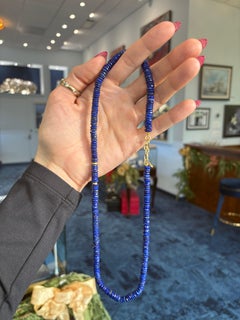 18K Yellow Gold and Lapis Lazuli Rondelle Beaded Necklace