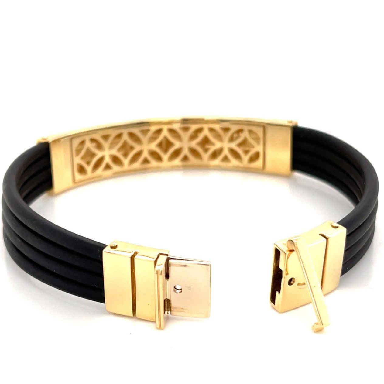 18K Yellow Gold Black Rubber Men’s Bracelet In New Condition For Sale In Ridgefield, CT