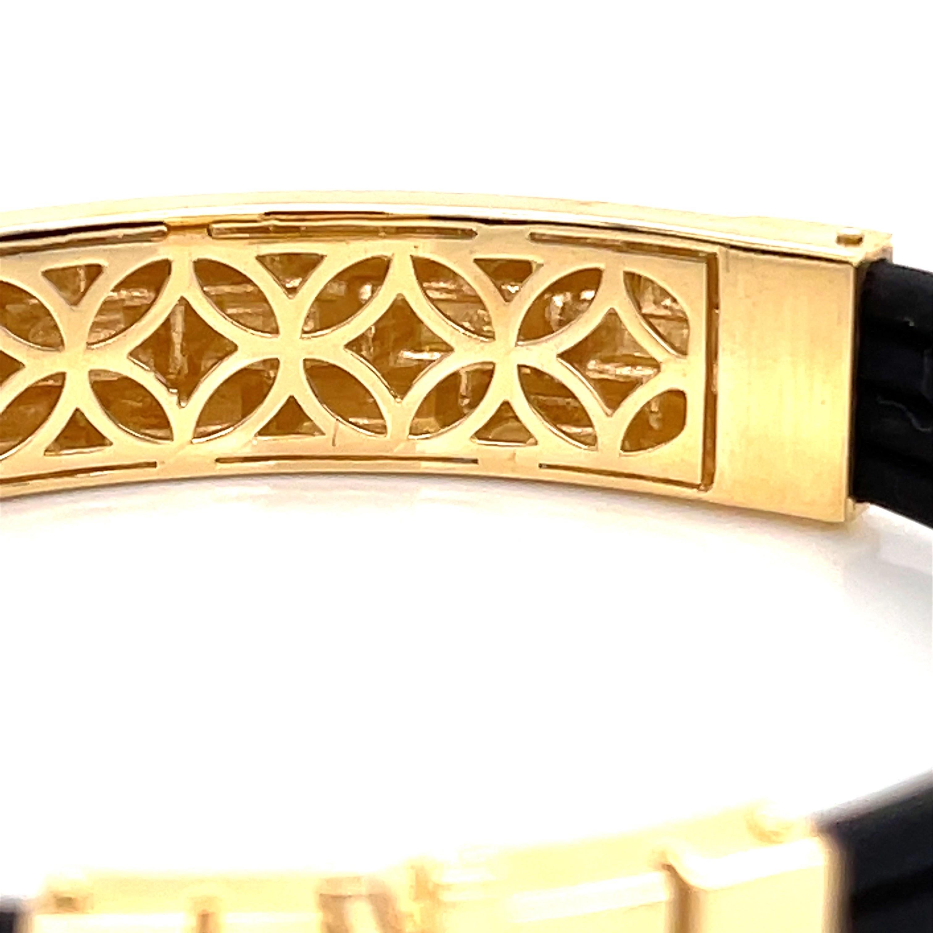 Men's 18K Yellow Gold Black Rubber Men’s Bracelet For Sale
