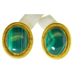 Boucles d'oreilles en or jaune 18 carats et malachite, c 1970