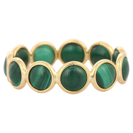 18k Solid Yellow Gold and Malachite Eternity Band Ring 