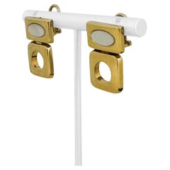 18k Yellow Gold and Mother of Pearl 9.5g Vintage Dangle Earrings Italy
