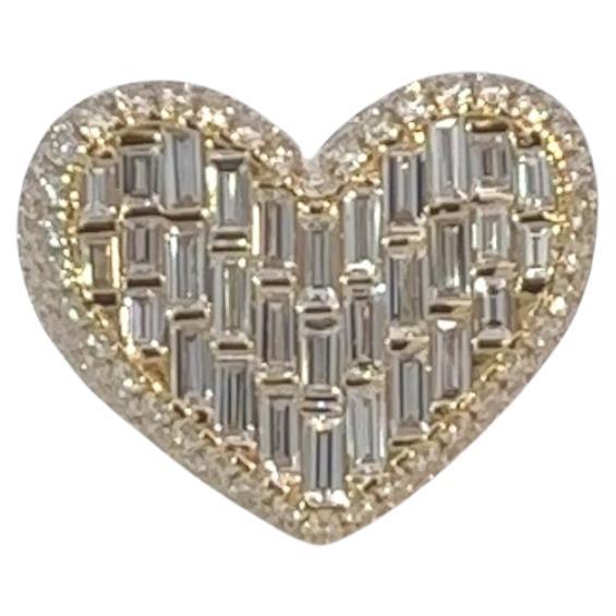 18K Yellow Gold and Natural Diamond Heart Shaped Signet Ring For Sale