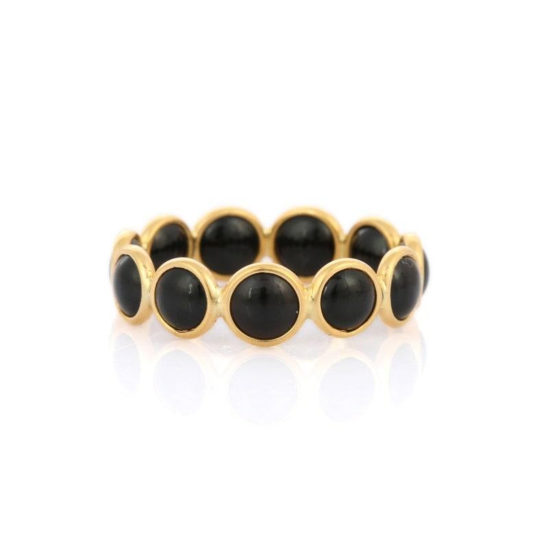 Round Black Onyx Eternity Band Ring in 18K gold symbolizes the everlasting love between a couple. It shows the infinite love you have for your partner. The circular shape represents love which will continue and makes your promises stay forever.
Onyx