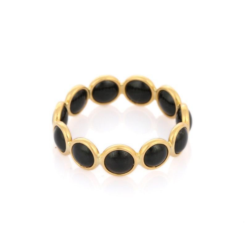 Round Cut Round Black Onyx Eternity Band Ring in 18k Solid Yellow Gold For Sale