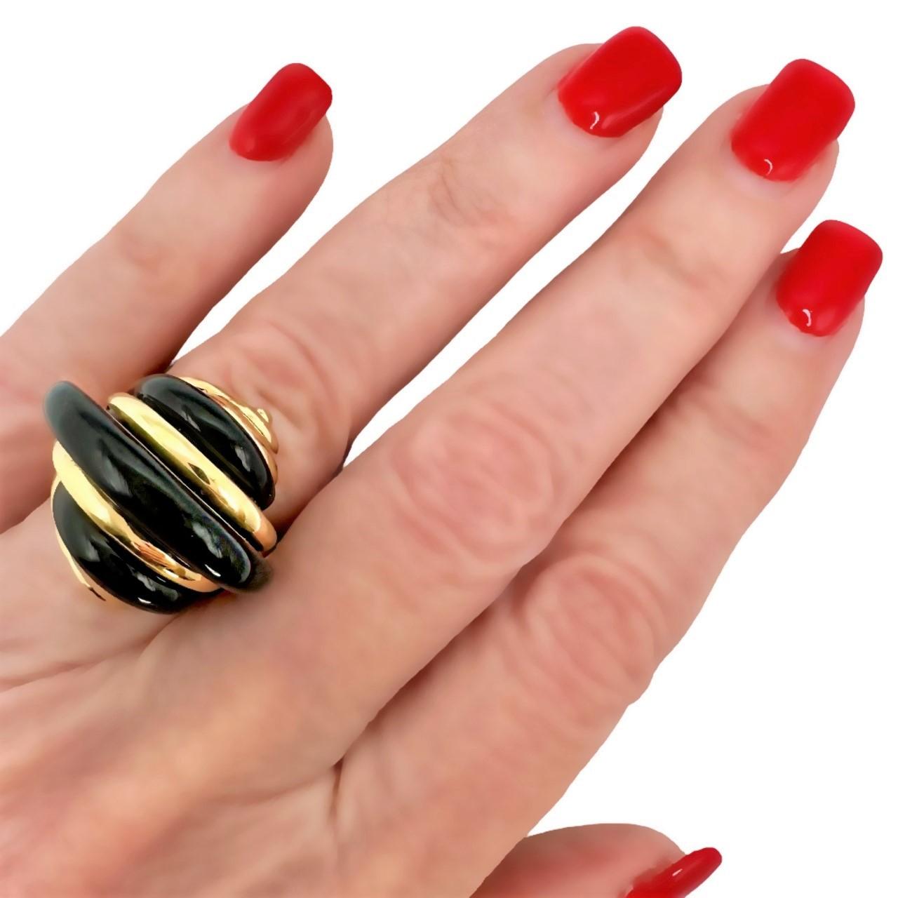 18k Yellow Gold and Onyx Vintage American Modernist Ring 9