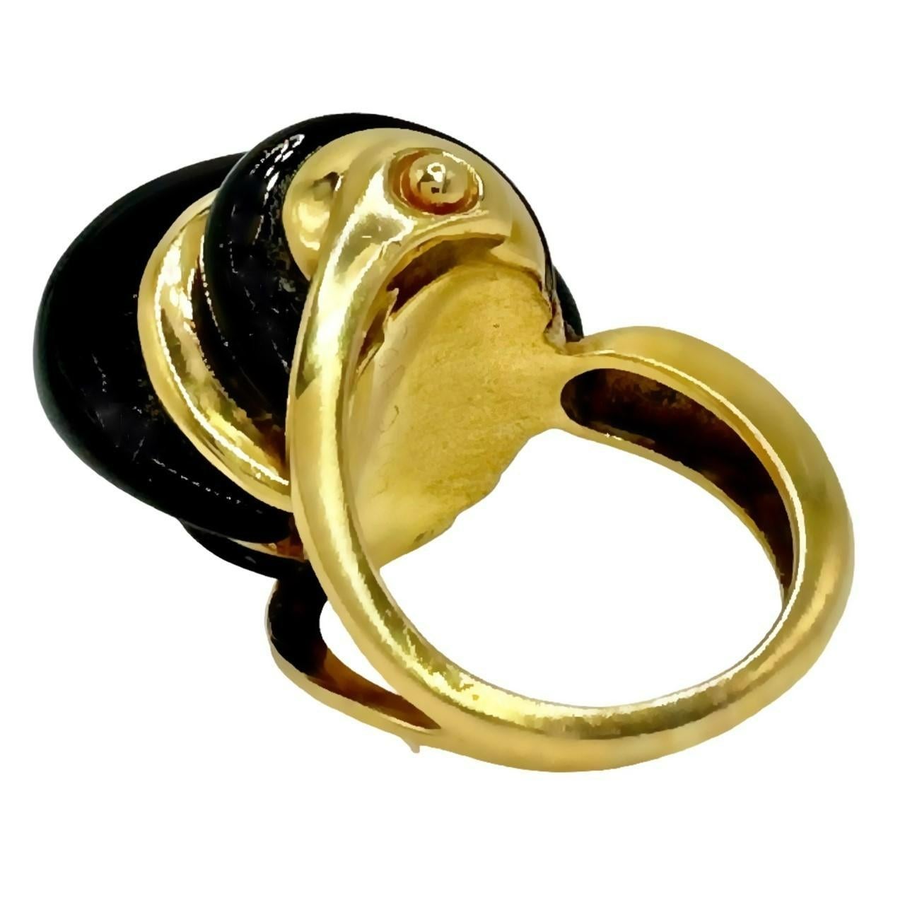 Women's 18k Yellow Gold and Onyx Vintage American Modernist Ring