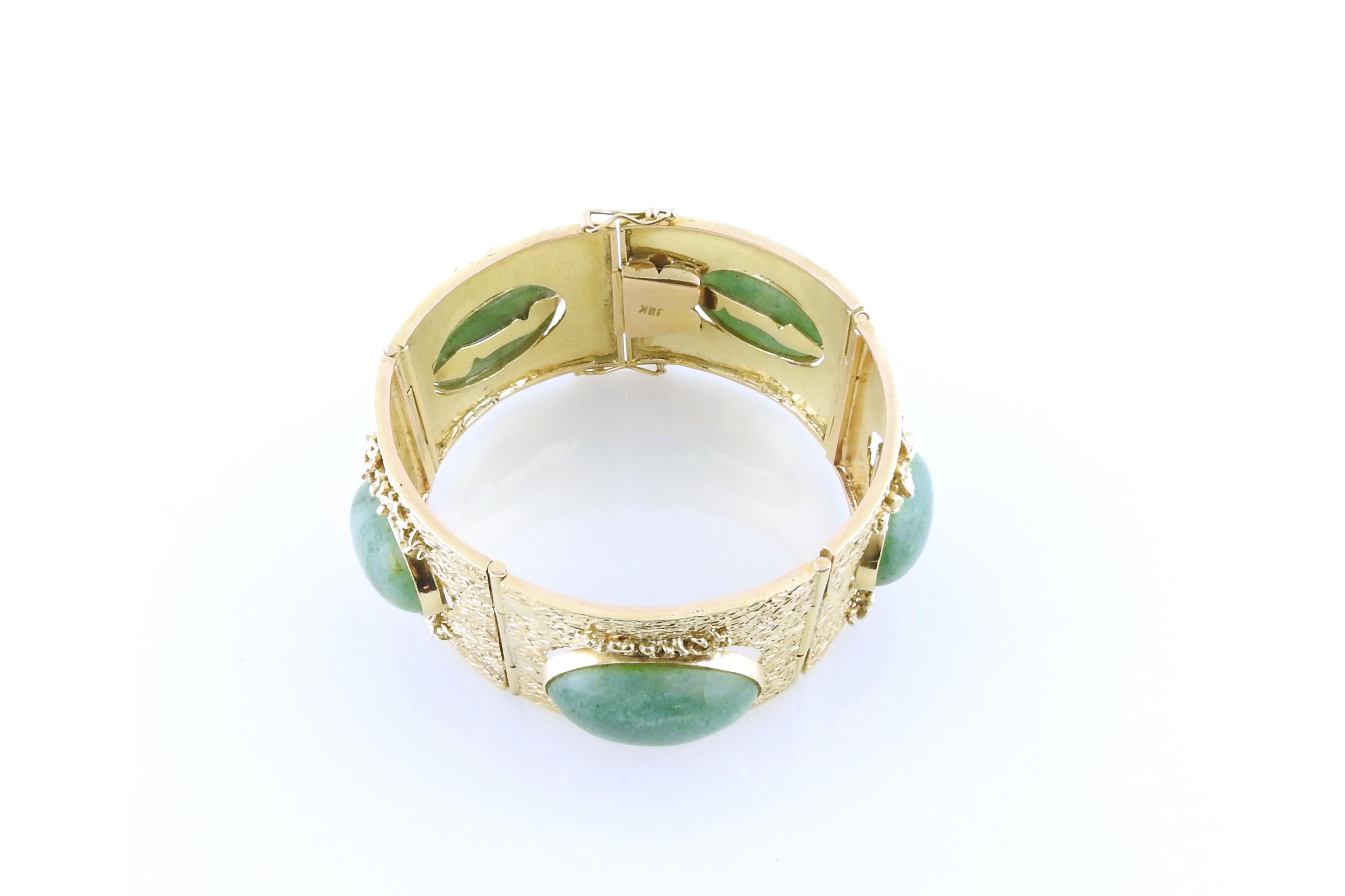18k Yellow Gold and Oval Jade Wide Panel Bracelet 4