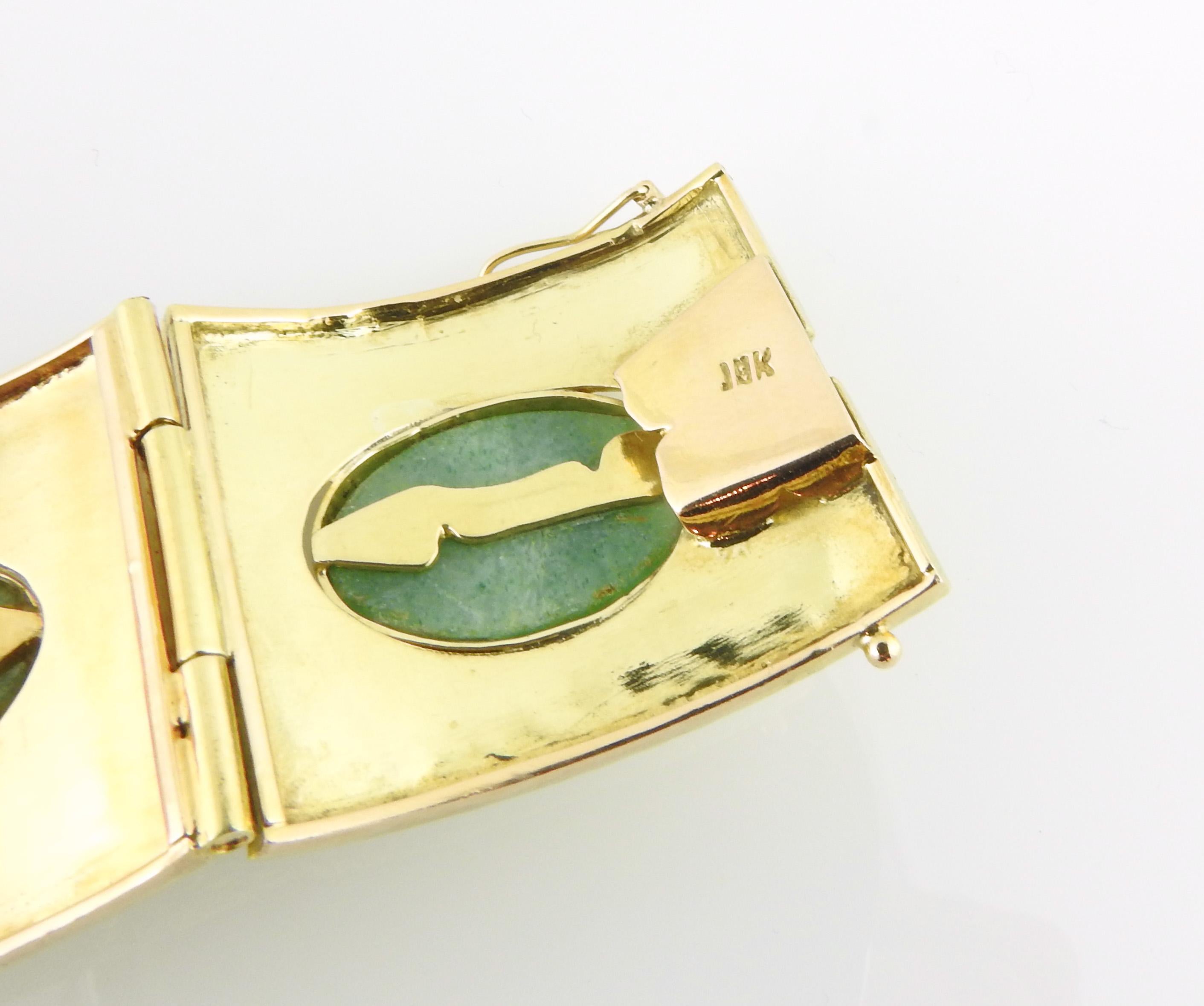 18k Yellow Gold and Oval Jade Wide Panel Bracelet 2