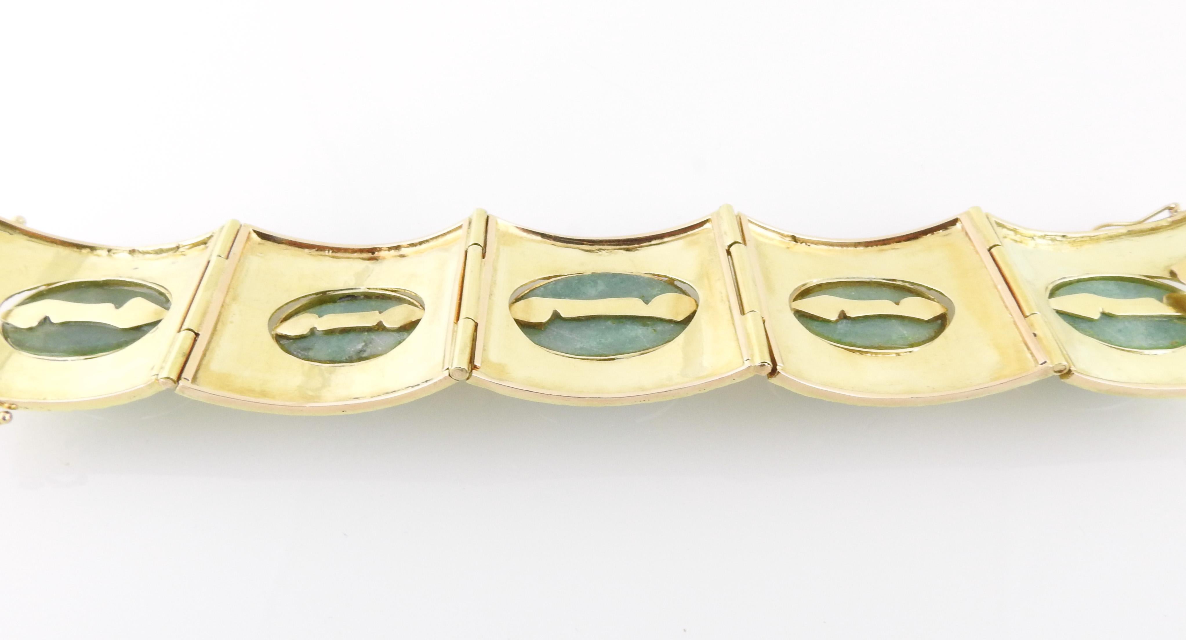 18k Yellow Gold and Oval Jade Wide Panel Bracelet 3