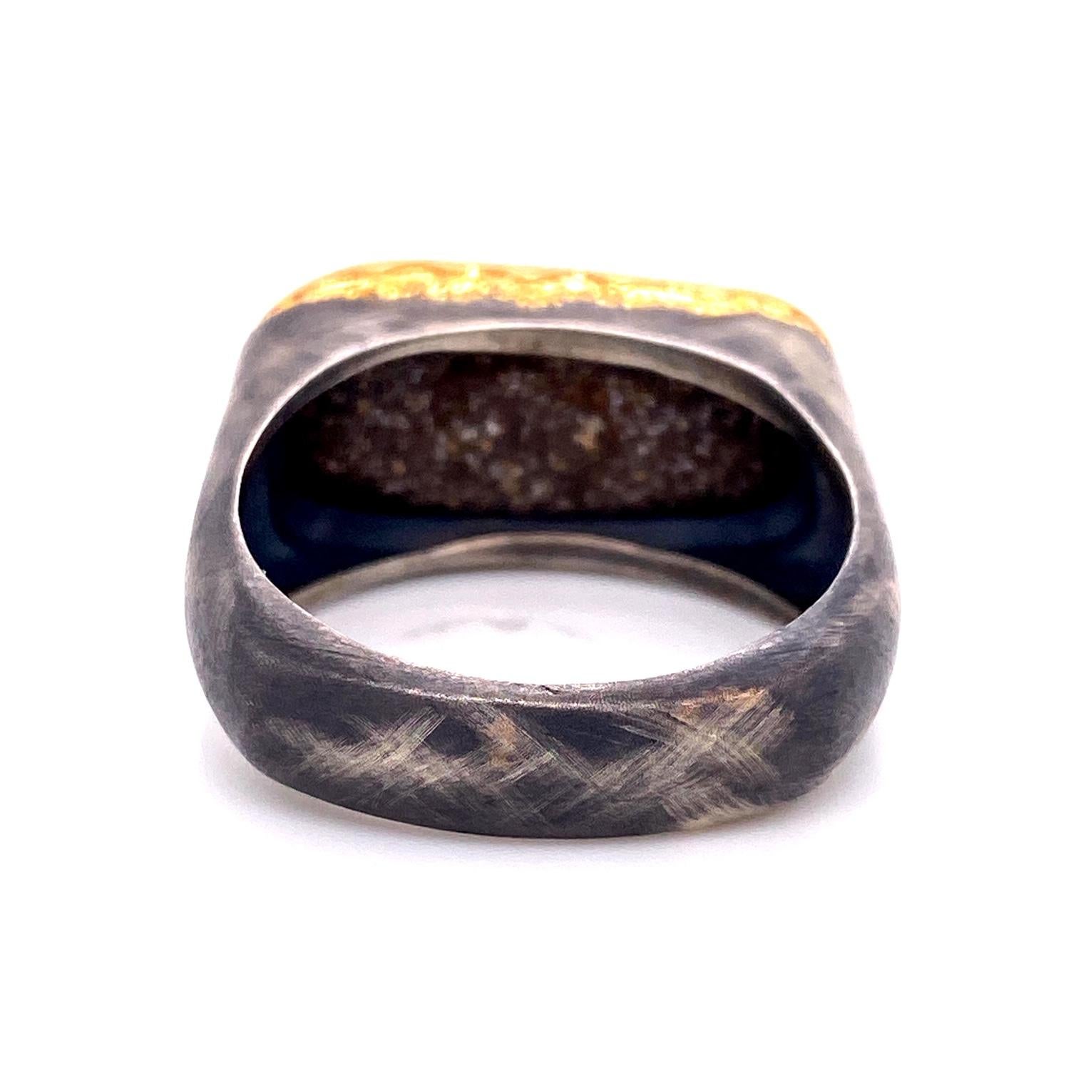 Baguette Cut 18 Karat Yellow Gold and Oxidized Sterling Silver Men's Boulder Opal Ring