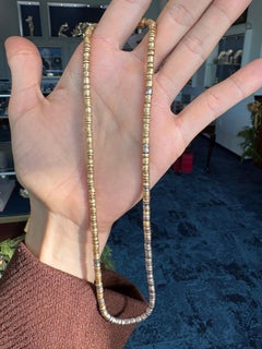 18K Yellow Gold and Palladium Hitched Beaded Necklace. 17 Inches