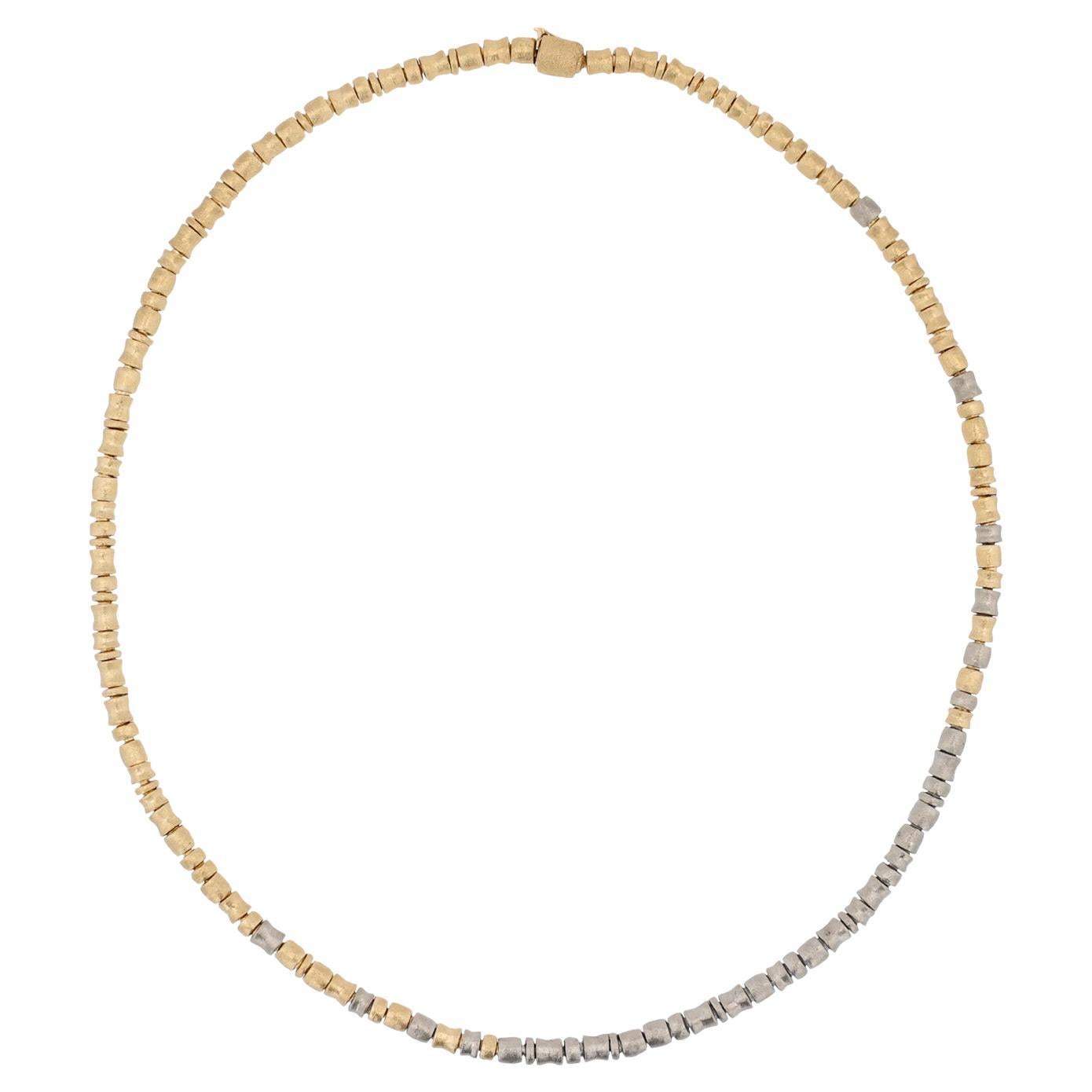 18K Yellow Gold and Palladium Hitched Beaded Necklace. 17 Inches