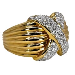 18k Yellow Gold and Pave Diamond X Style Ring