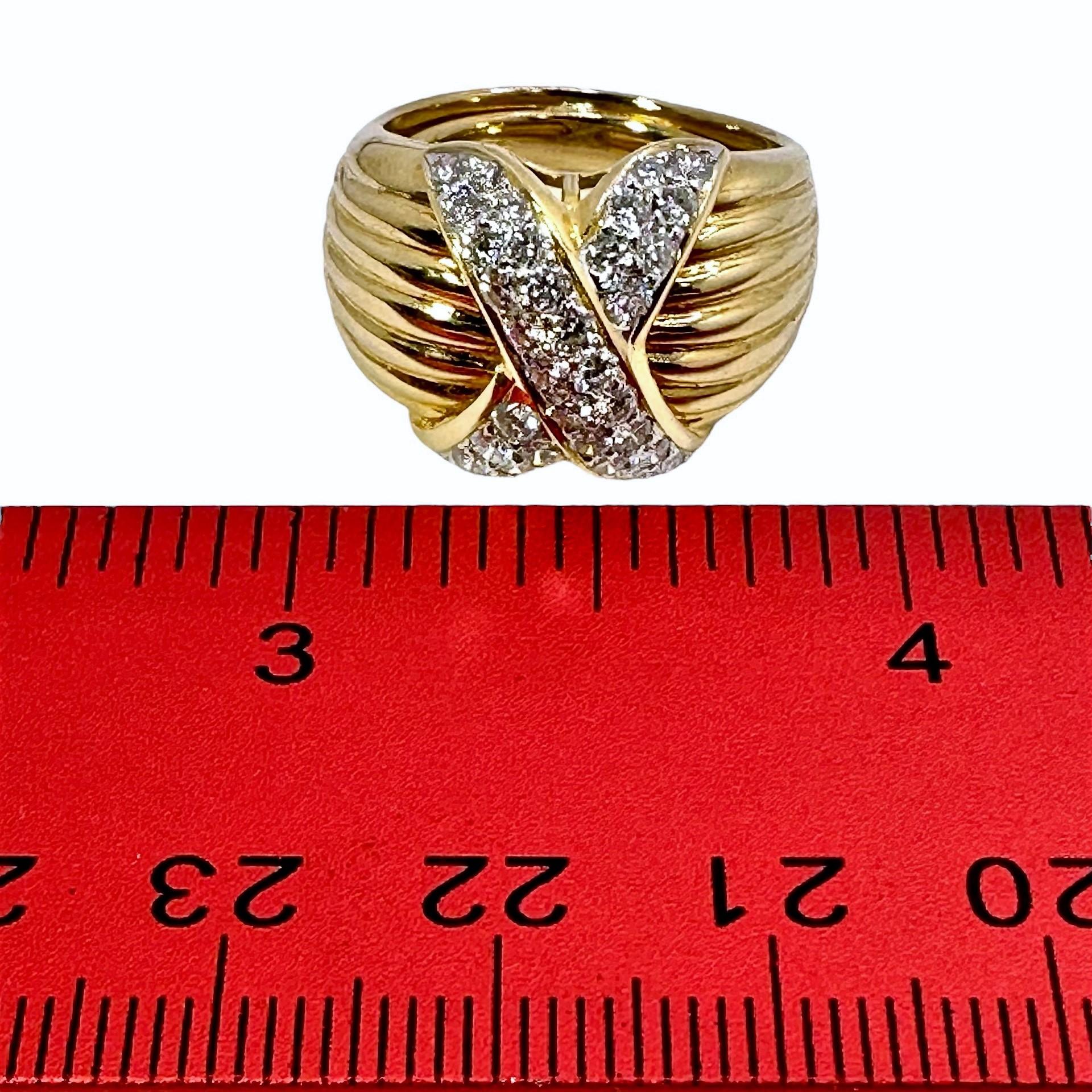 18k Yellow Gold and Pave Diamond X Style Ring For Sale 2