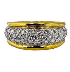 18K Yellow Gold and Pave Set Diamond Bombe Band Style Dome Ring