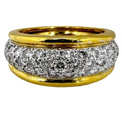 18K Gelbgold und Pave Set Diamant Bombe Band Stil Dome Ring