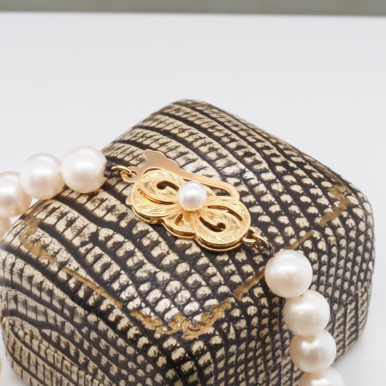 18k Yellow Gold and Pearl Necklace Strand with Certificate For Sale at ...