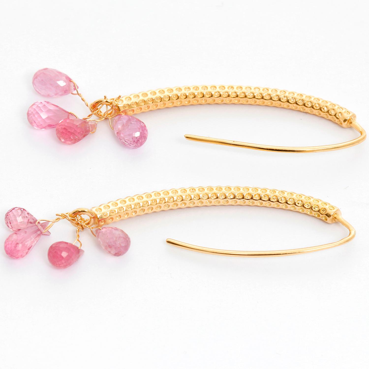18 Karat Yellow Gold and Pink Sapphire Briolette Earrings In New Condition For Sale In Dallas, TX