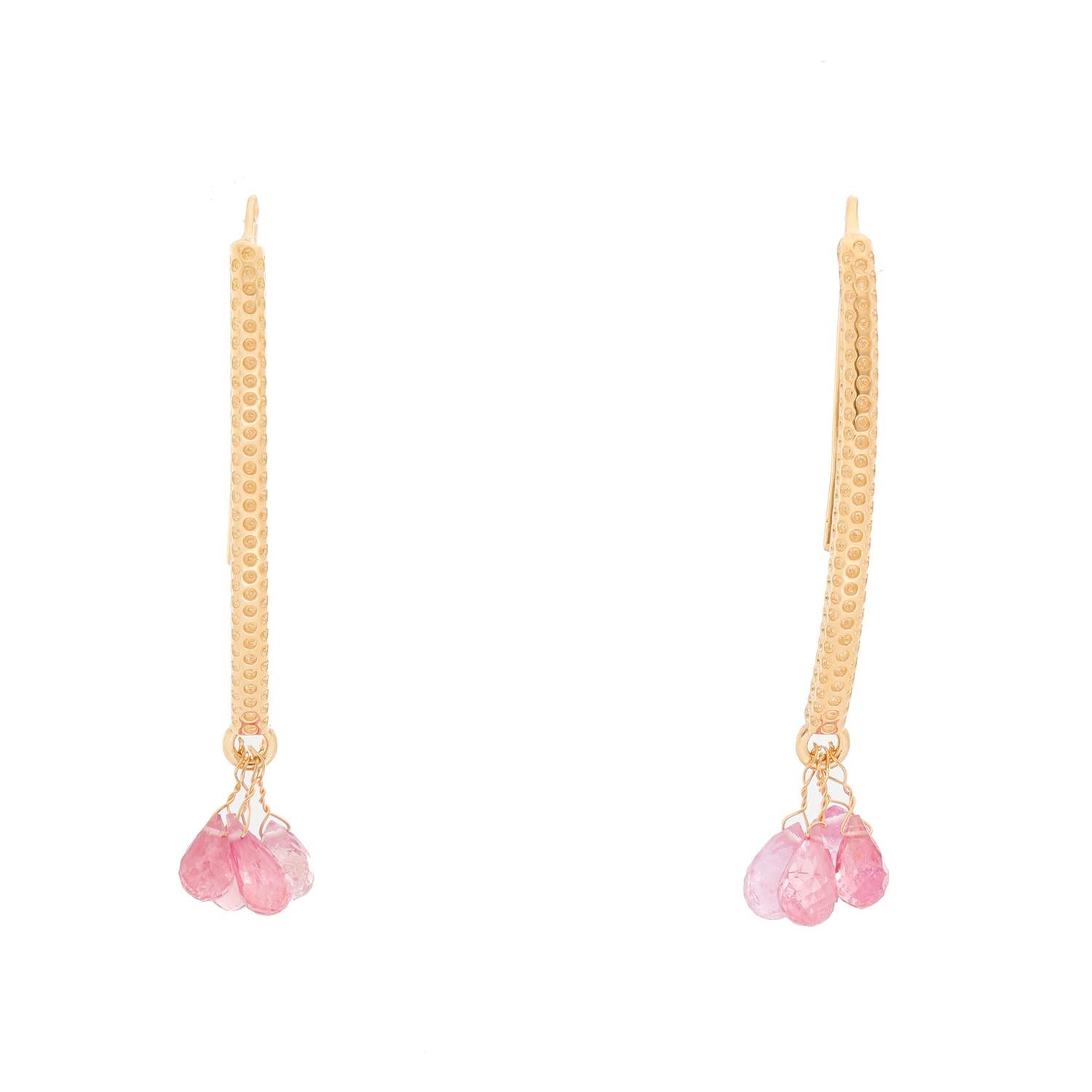 Women's 18 Karat Yellow Gold and Pink Sapphire Briolette Earrings For Sale