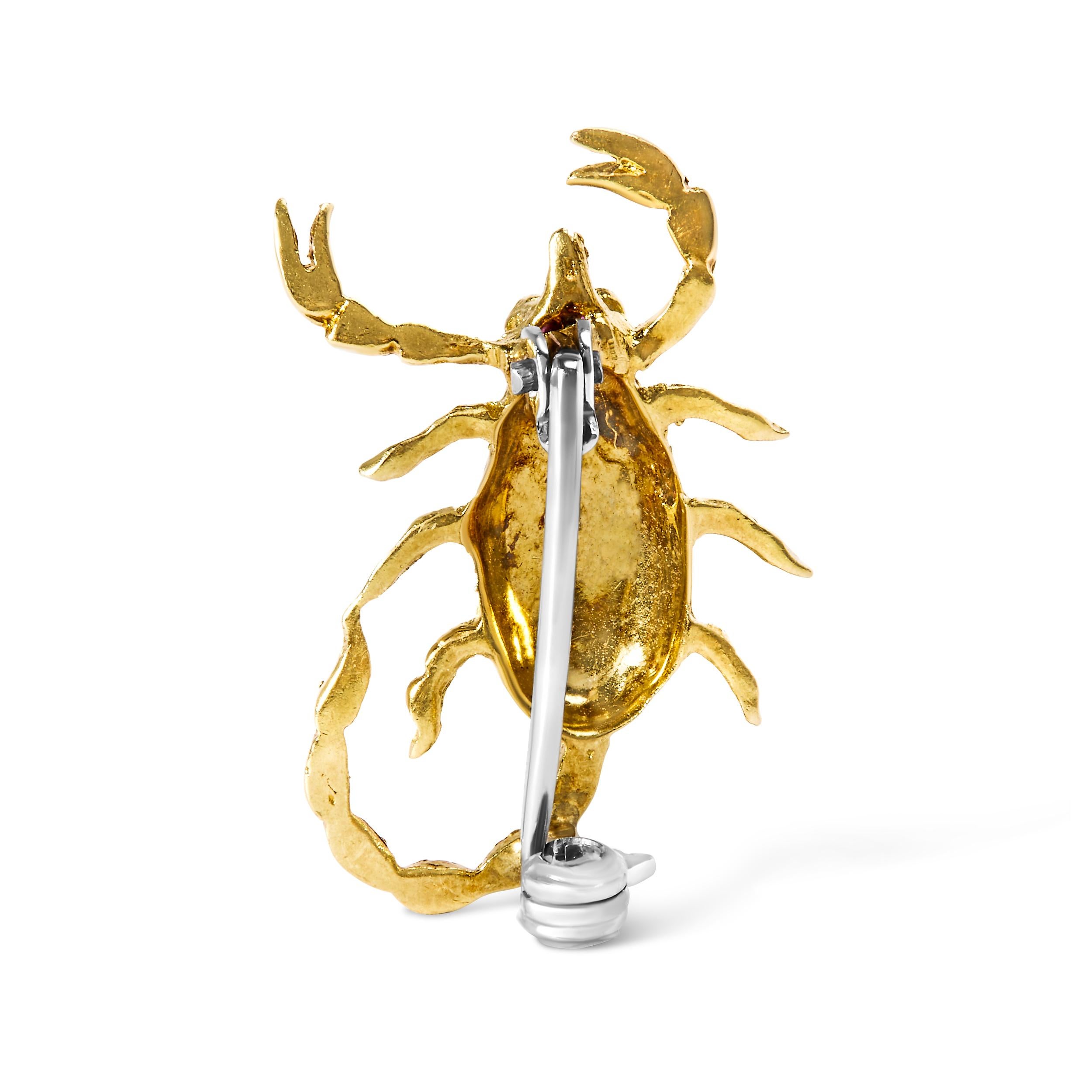 Contemporary 18K Yellow Gold and Pink Sapphire Enamel Scorpion Brooch Pin