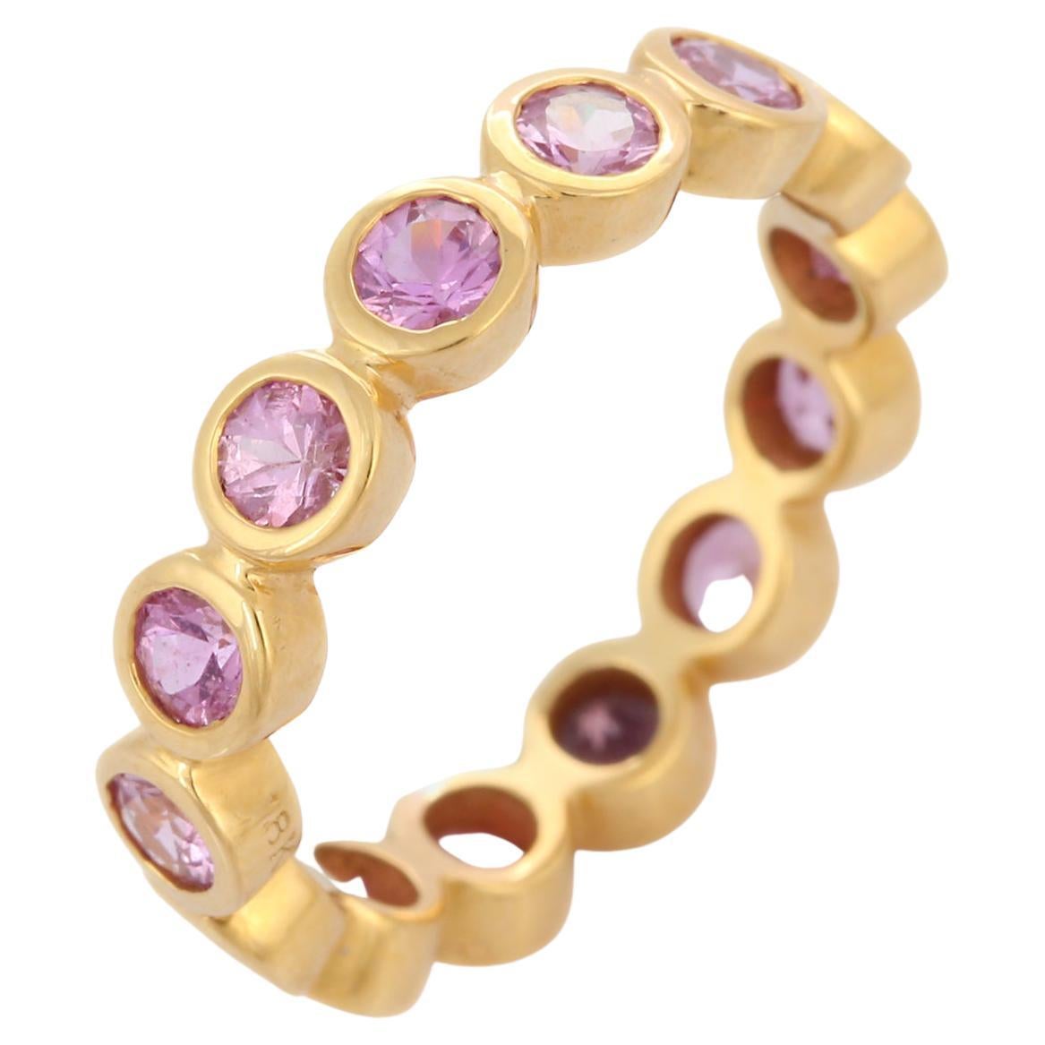 18K Yellow Gold and Pink Sapphire Eternity Band Ring 